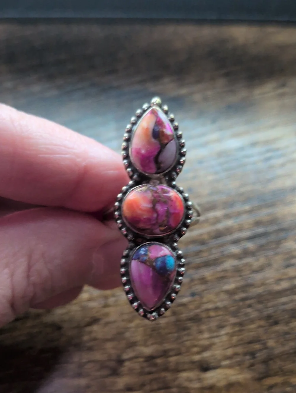 Silver Triple Stone Teardrop Turquoise Ring
